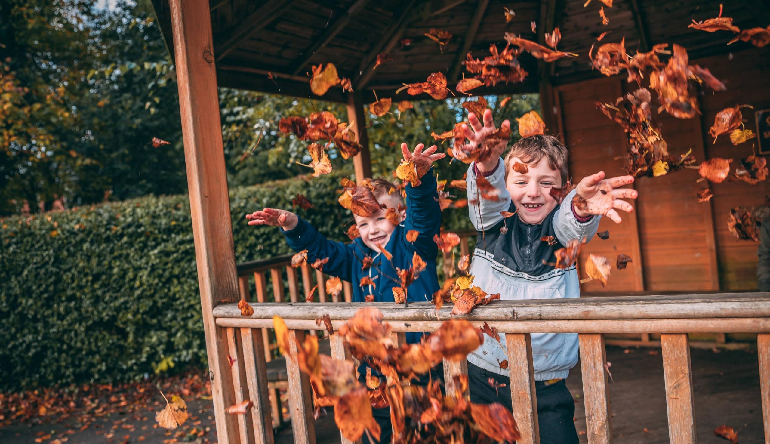 Pupils throwing leaves